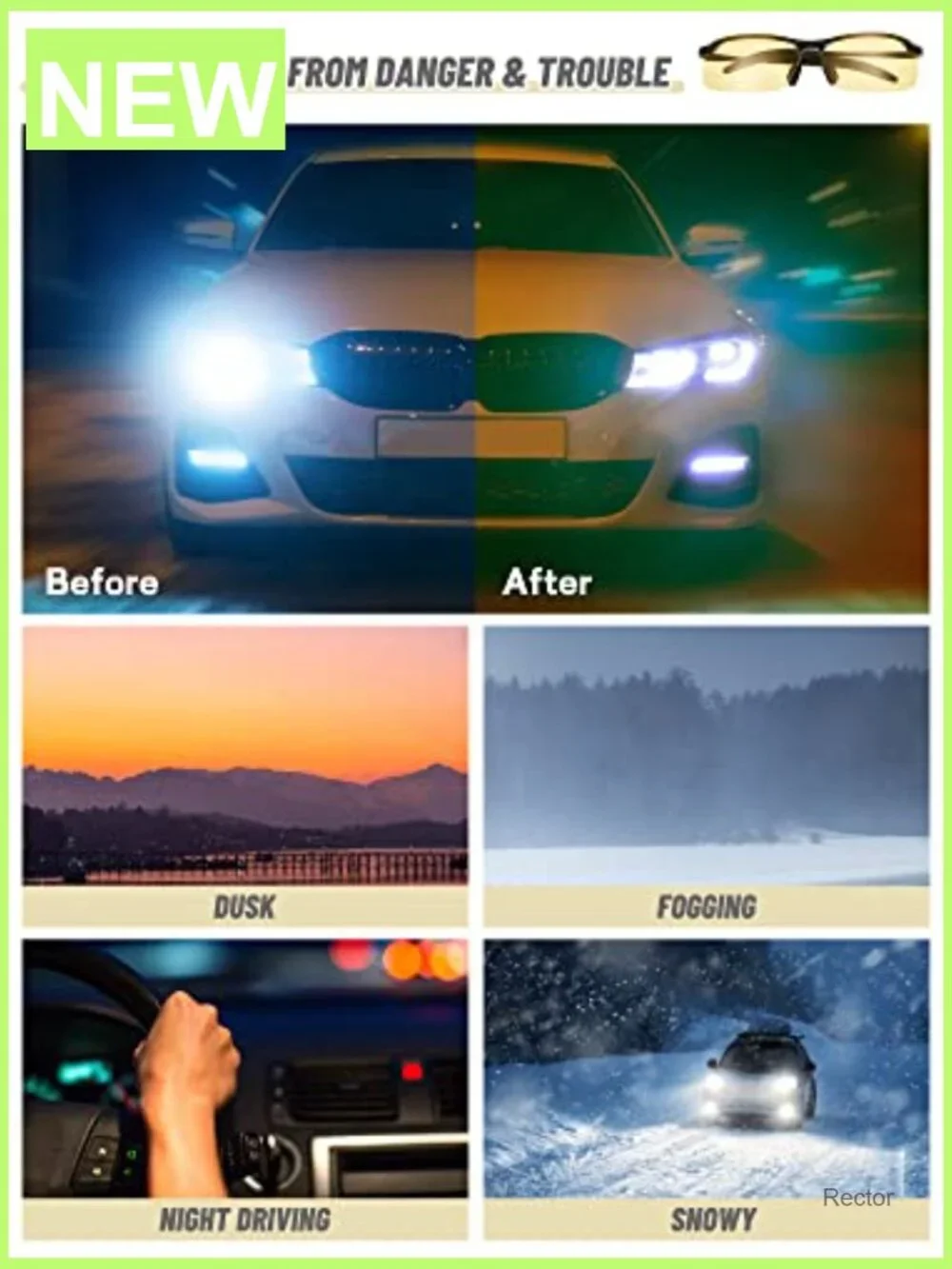 Polarized Night Driving Glasses Men UV Protection Anti Glare Sunglasses